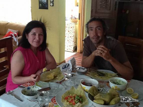Almoço de despedidas da casa da Maria Ester, em Santiago, capital do Chile. Ela fez deliciosas humitas (pamonhas) para nós